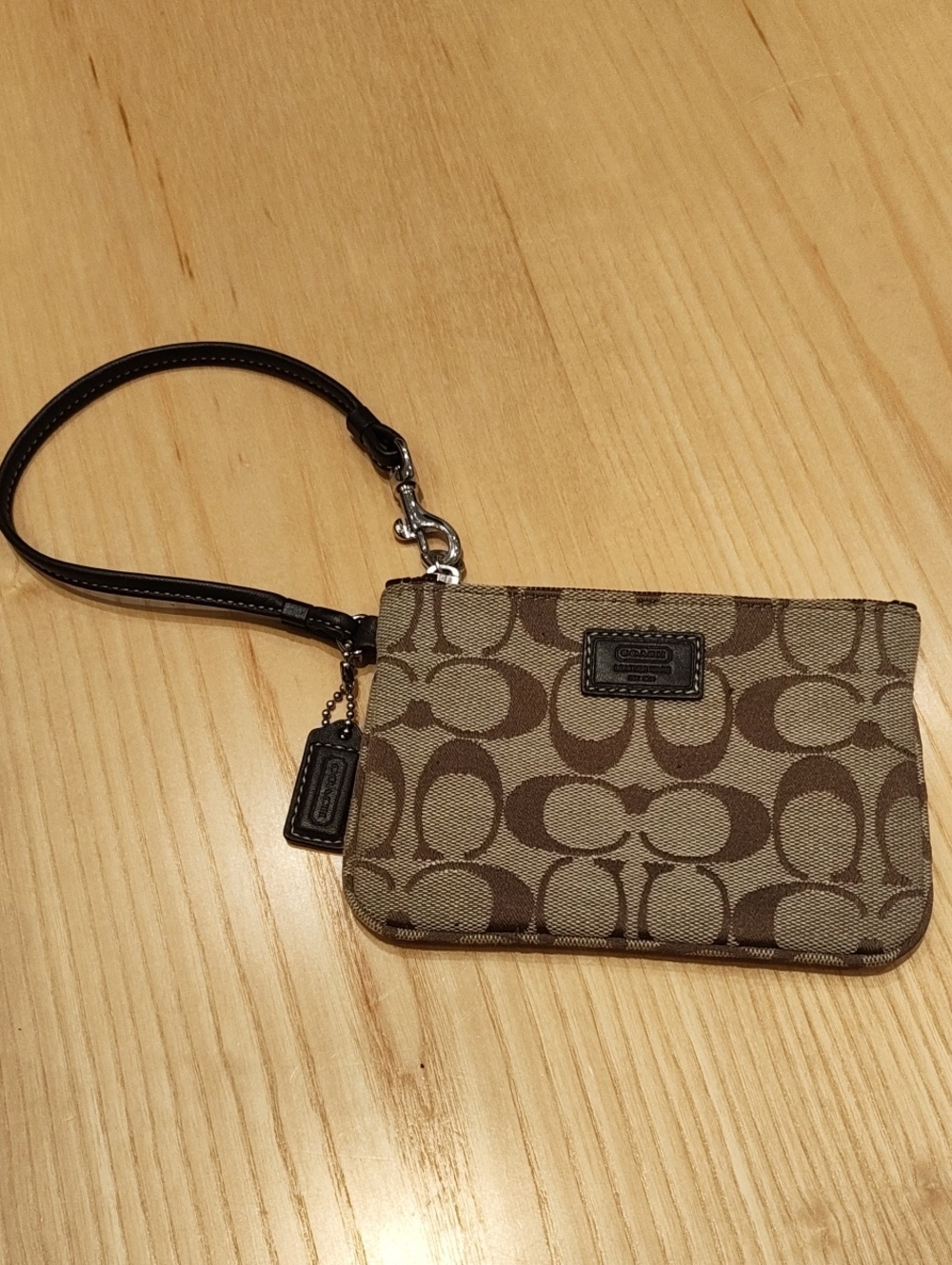 Coach Signature Canvas Wristlet in Brown and Khaki